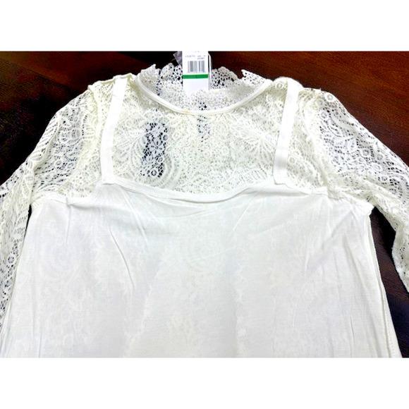 Cable & Gauge Women Lace Blouse Top Large Ruffle Mock Neck Ivory Soft Lining NEW - Picture 11 of 13